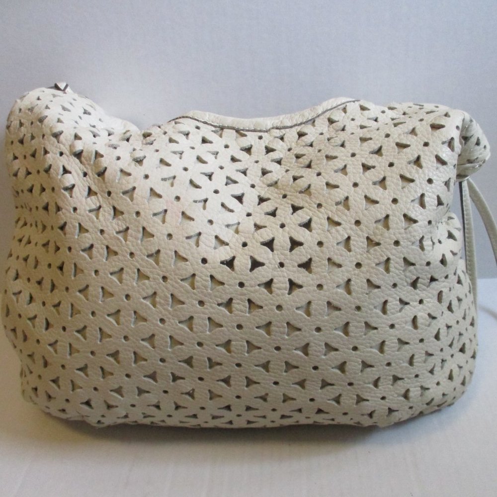 *FOSSIL Ivory Stenciled BOHO Tassel Accents Satchel Tote - Picture 4 of 9
